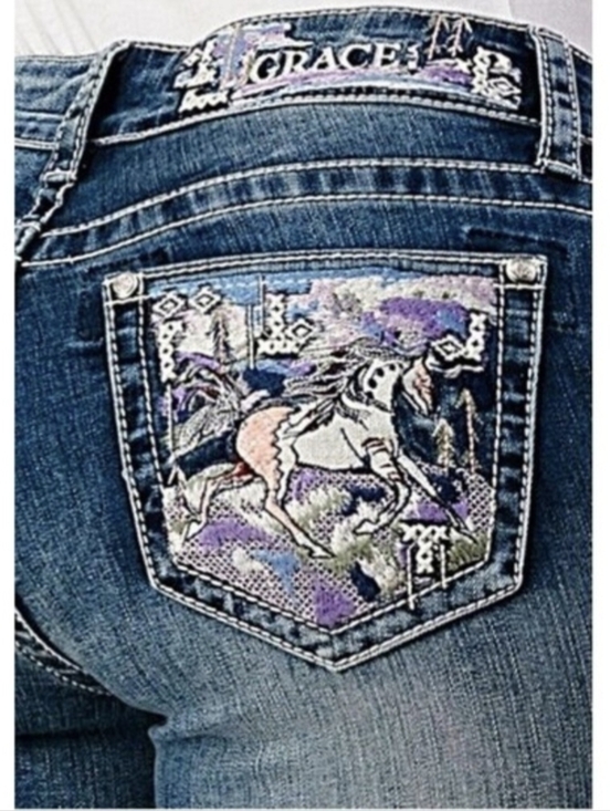 Grace in LA embroidered horse pocket jeans 27/28